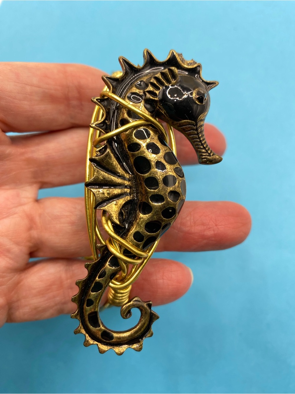 Wire Wrapped Seahorse Bangle Bracelet